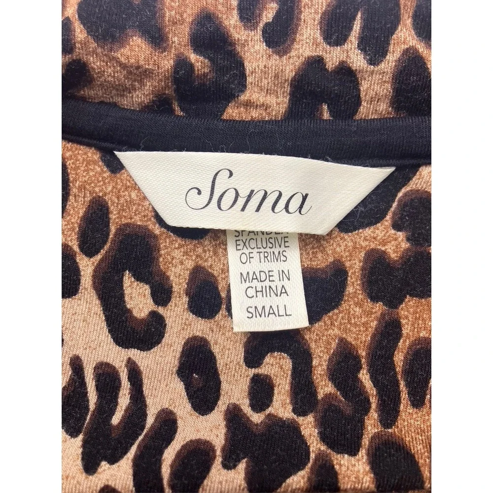 Soma Pajama Set Women Small Brown Leopard‎ Print Lace Trim Button Front Shorts